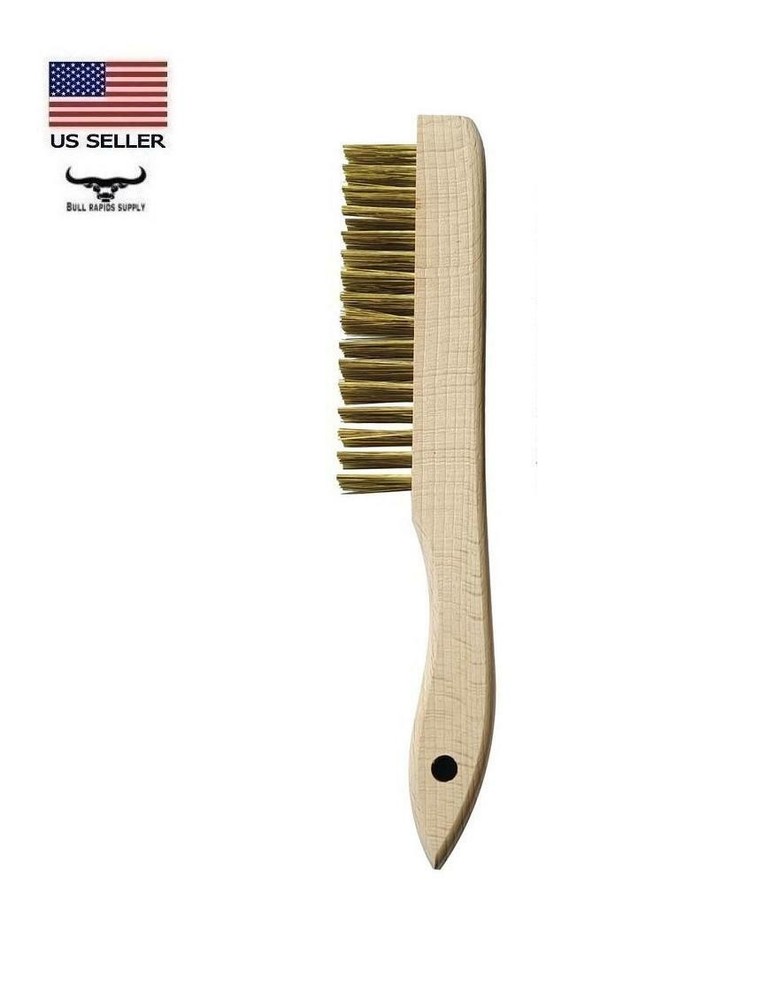 10" Wood Shoe Handle Solid Brass Wire Bristle Brush Scratch Welding Scraper