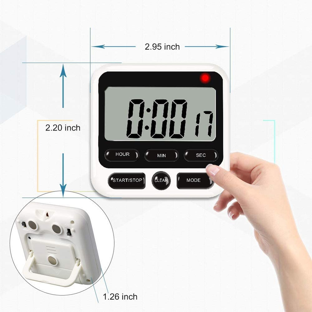 Digital Kitchen Timer with Mute/Loud Alarm Switch On/Off Switch, 12 Hour Clock &