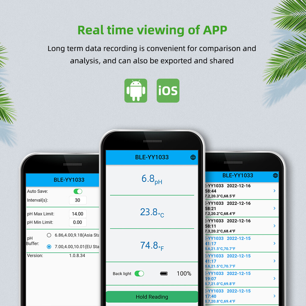 Smart Soil PH Meter 0.0-14.0pH Bluetooth Soil Data Logger Temp Acidity Analyzer