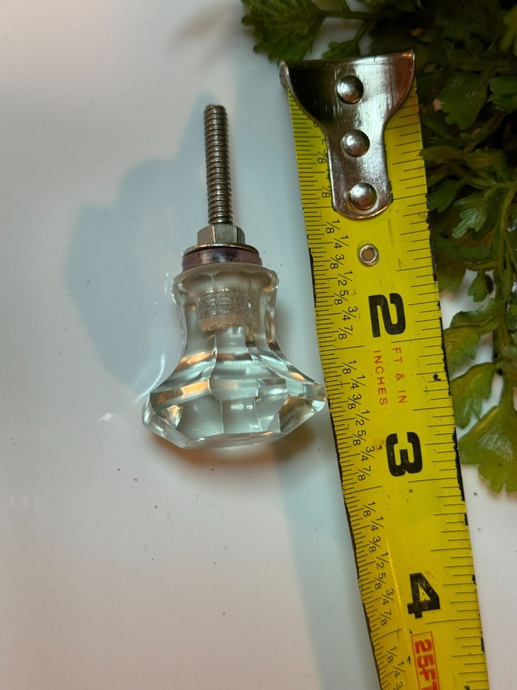 4; Glass Cabinet Knobs Clear Glass Drawer Pulls Depression Era Style w/Hardware