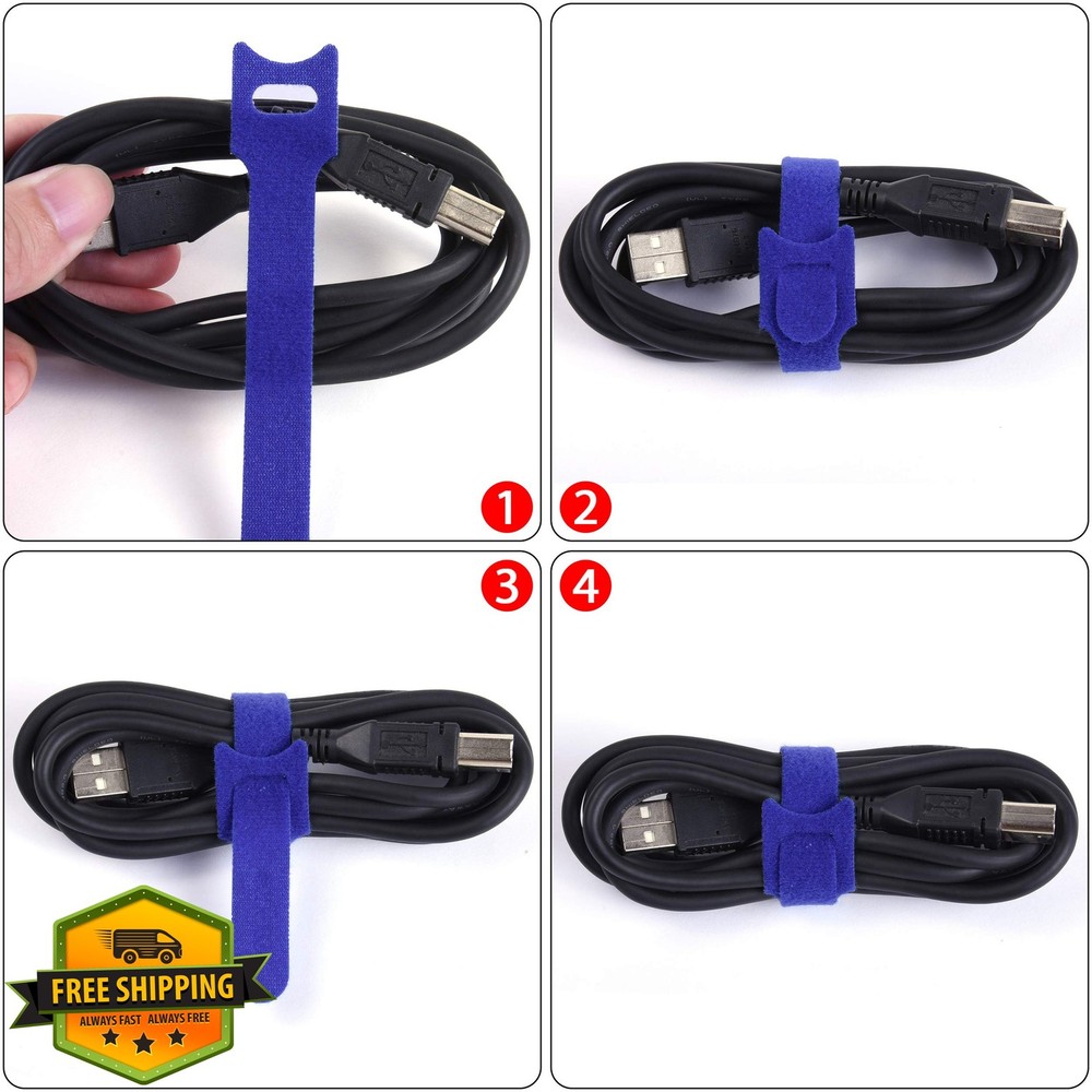 50pk 8'' Hook and Loop Cable Ties Wisdompro