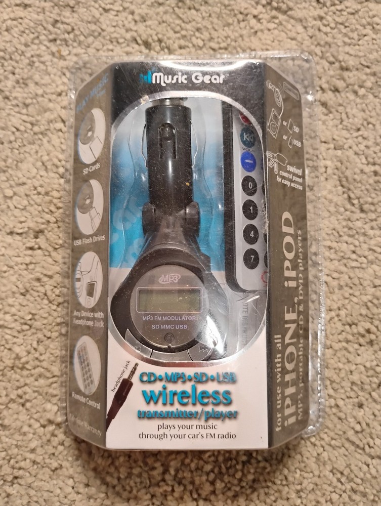 Music Gear; Wireless In Car Transmitter (SD/CD/USB/MP3 to FM Radio) with Remote