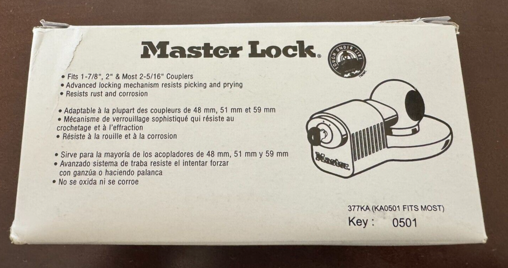 Master Lock Trailer Lock, Trailer Coupler Lock, 377KA (KA0501) New with Box