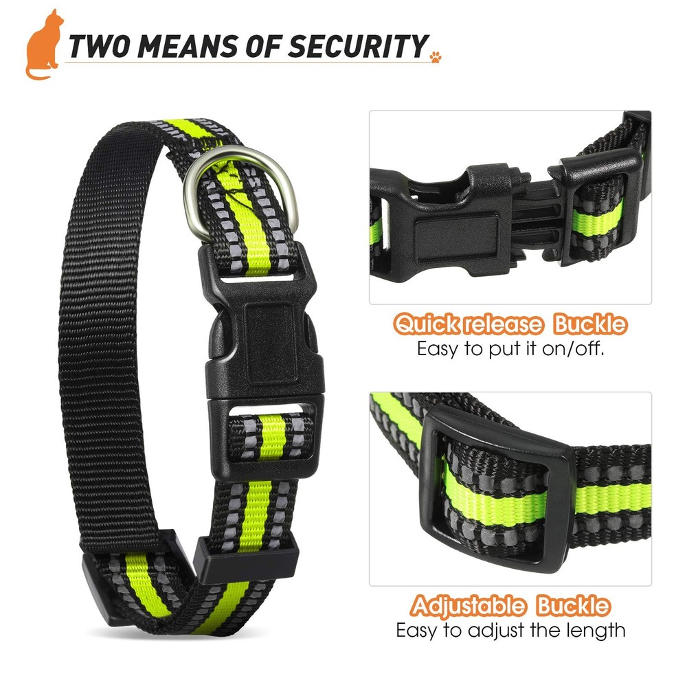 3 PCS Reflective Dog Collar Nylon Adjustable Quick Release Pet Medium Set