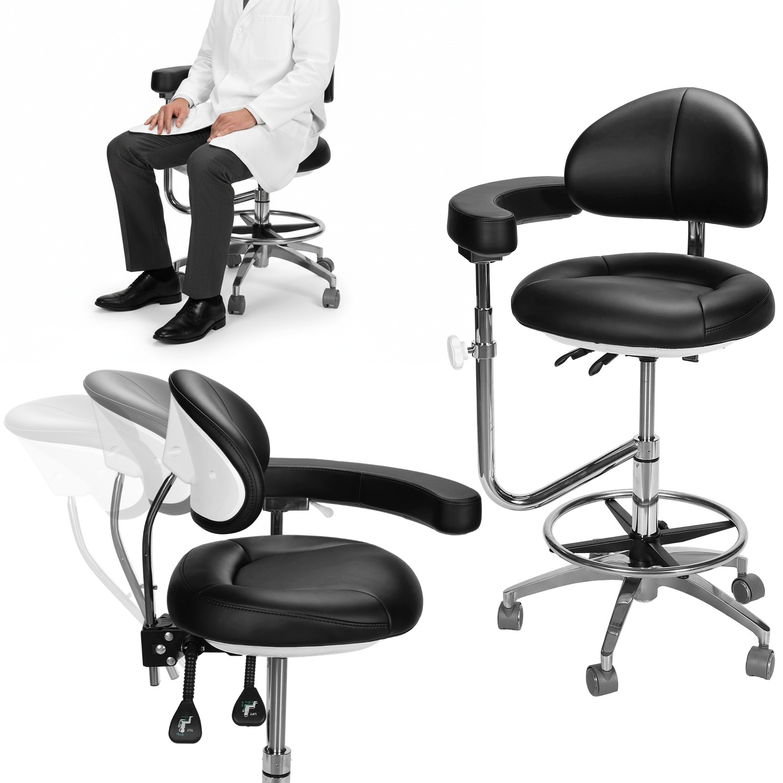 Dental Medical Microscope Stool with Armrest Dentist Surgeon Chair Microsurgical