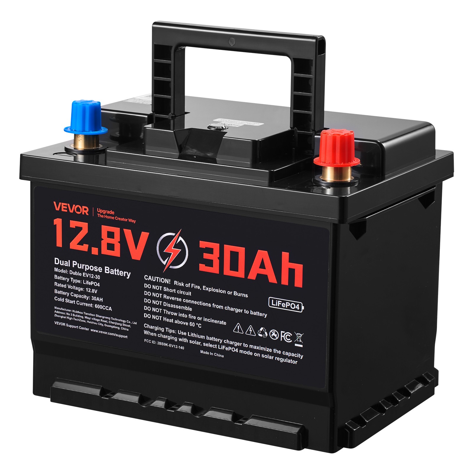 VEVOR 12V 30Ah Dual Purpose LiFePO4 Lithium Battery 600 CCA Starter Deep Cycle