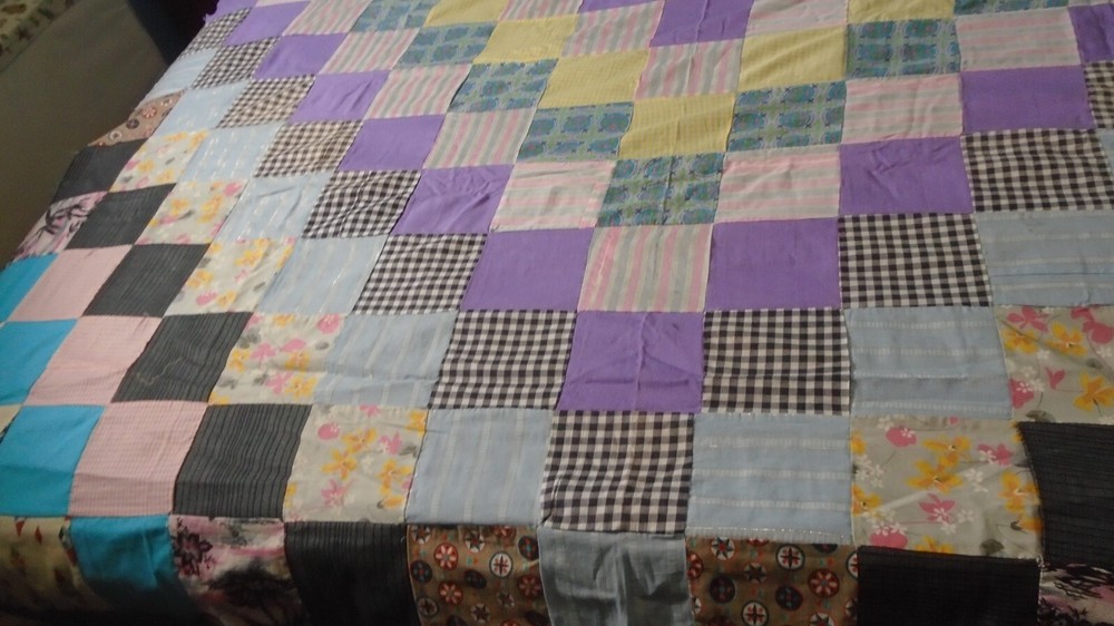 Multicolor Cotton Fabric DIAMOND Pattern Quilt Top ONLY 84" x 67"