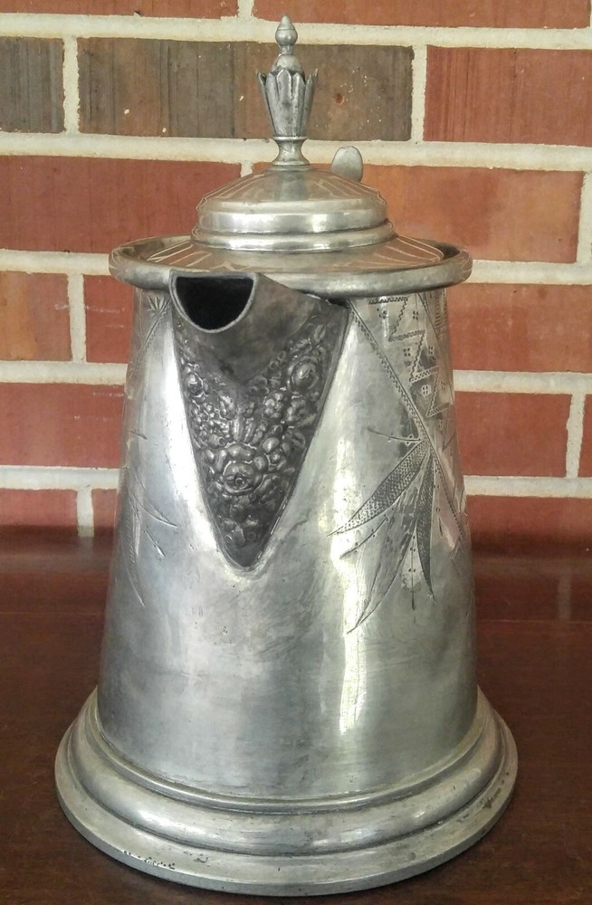Antique Victorian Ornate Silver Plate Water Pitcher Hinged Lid 17 Unbranded