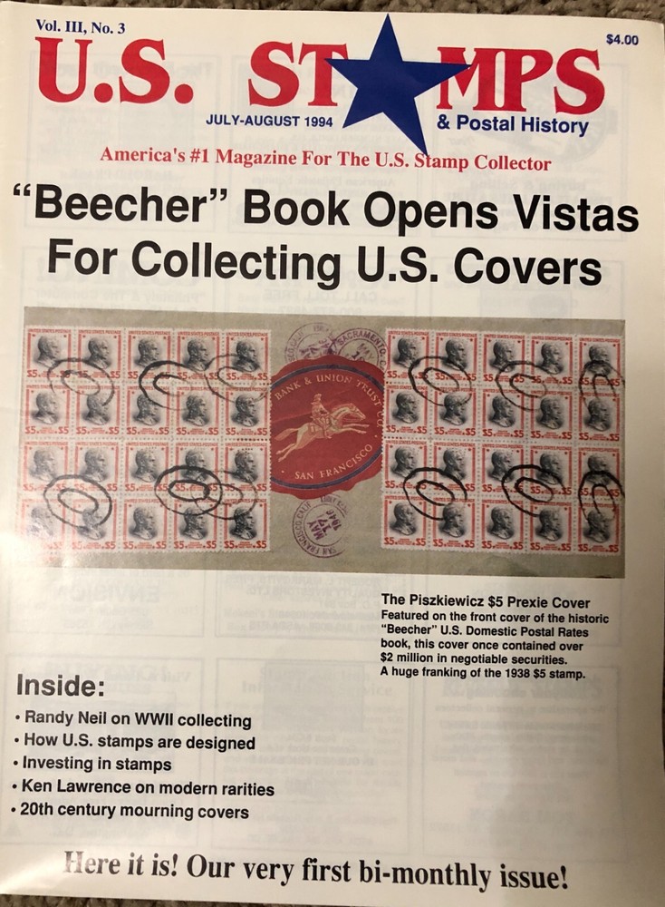 U.S. Stamps & Postal History 1994 Magazine 5 Issues Vol. 3 No. 1,2,3,4,5
