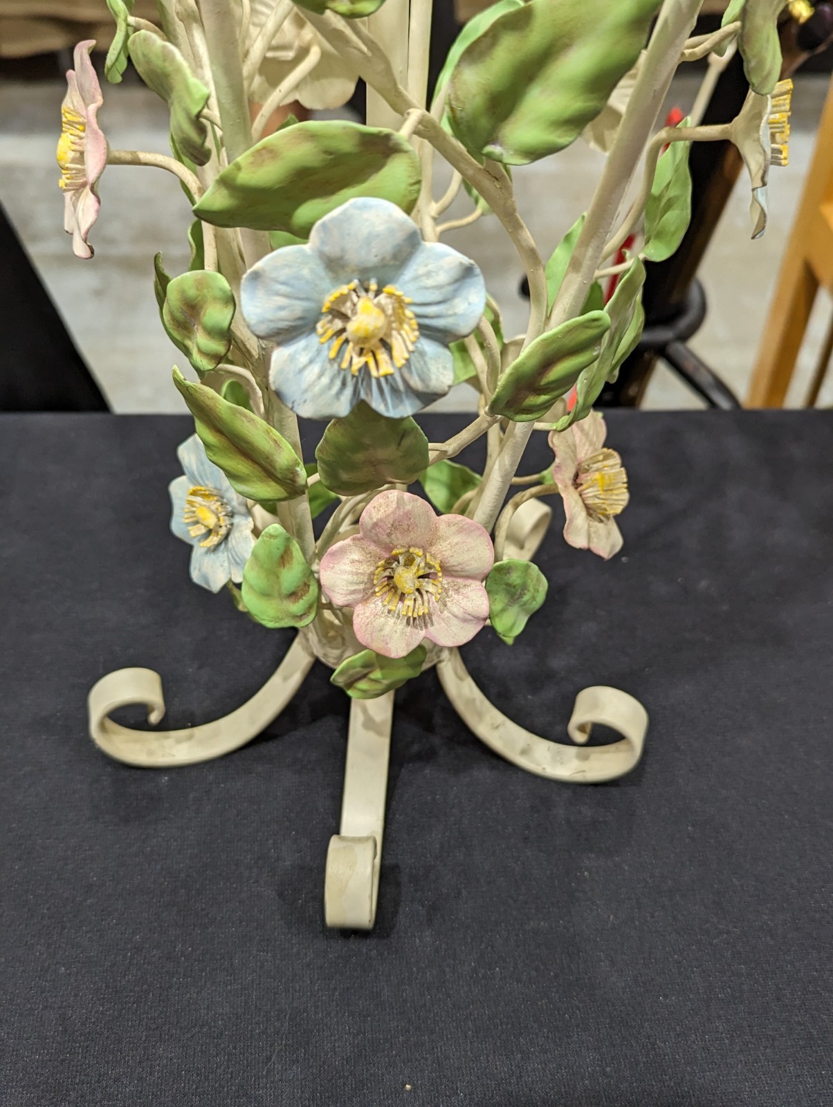 TOLE Floral Umbrella Holder Wrought Iron Stand Drip Plate