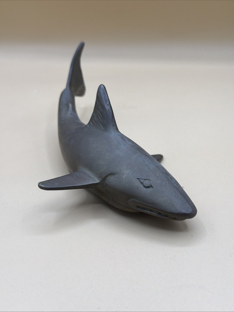 Vintage Solid Brass Shark Paperweight Figurine, 7" Long