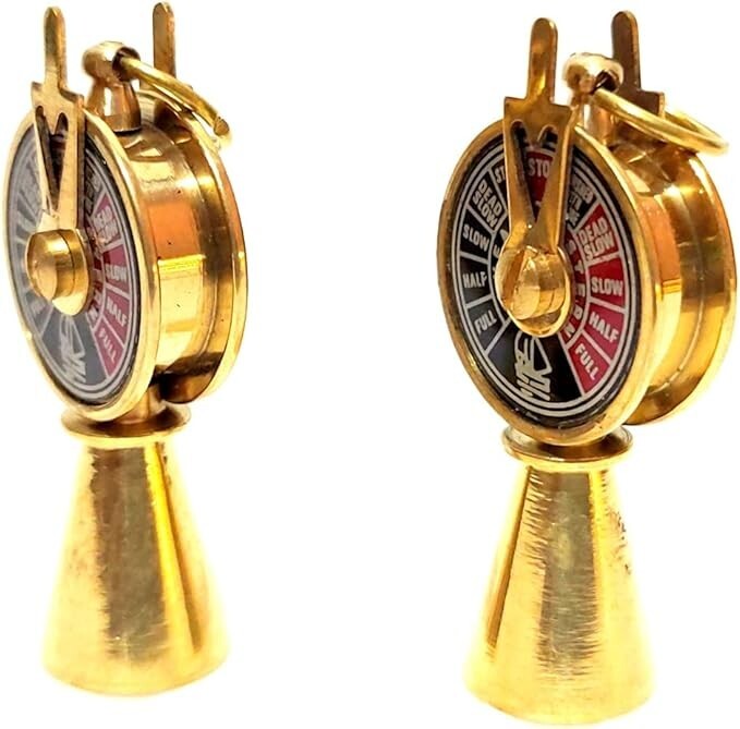 Set 2Nautical Golden Antique Maritime Solid Brass Ship Engine Telegraph Keychain
