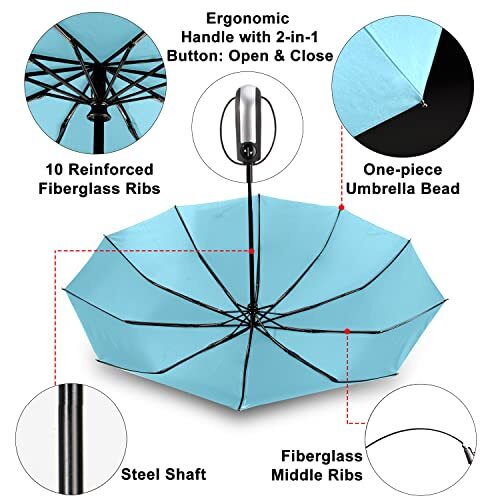 46" Windproof Travel Umbrella Large Canopy Ergonomic Handle Auto Open & Close