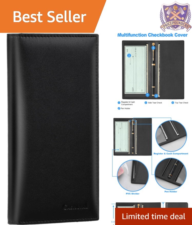 Leather RFID Blocking Checkbook Cover - Elegant Design for Daily Use