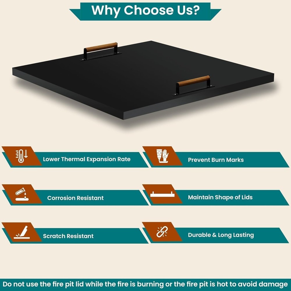 FEBTECH - Steel Fire Pit Lid - 42 x 42 Inch - Fire Pit Lid - 1.5 mm Thickness