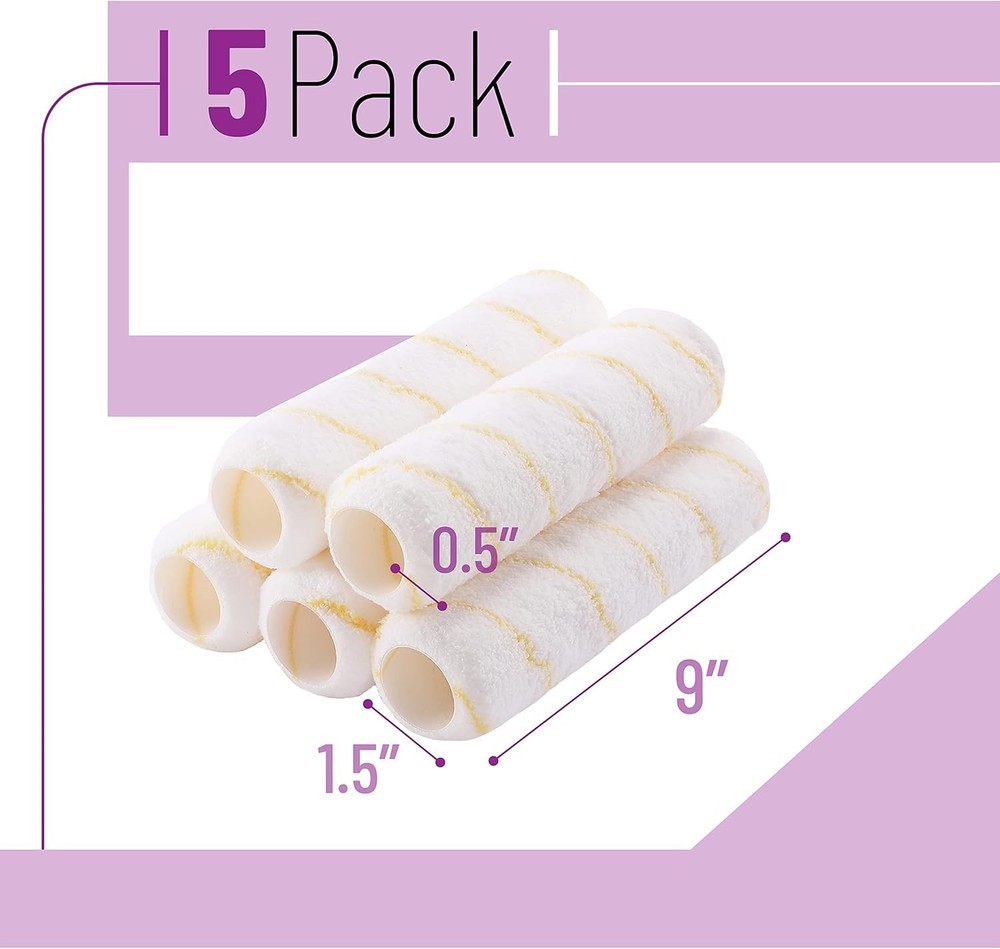 Pro Grade - Paint Roller Covers - 1/2 X 9 Inch Microfiber 5 Pack