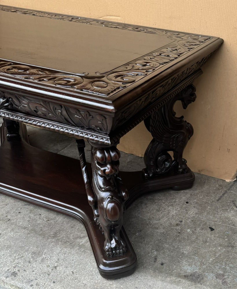 R. J. HORNER CARVED WING GRIFFIN LIBRARY TABLE