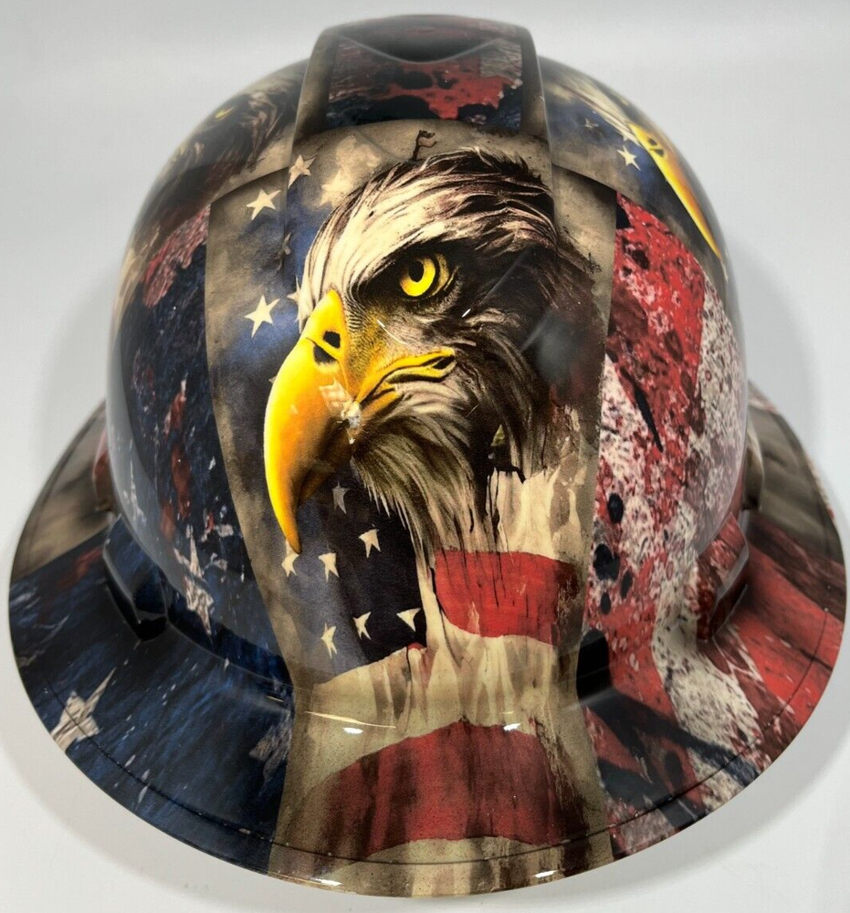 New Full Brim Hard Hat Custom Hydro Dipped AMERICAN FLAG INTENSE EAGLE