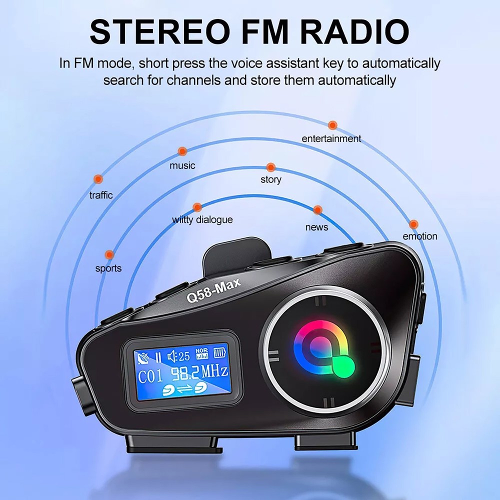 New 1000mAh Waterproof Bluetooth Headset Motorcycle Intercom Helmet LCD