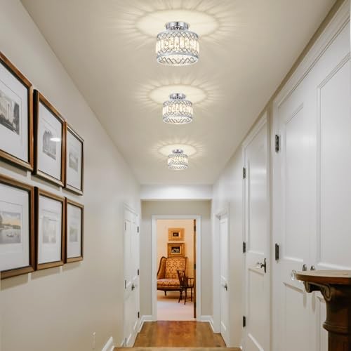 Crystal Ceiling Light, Modern Semi Flush Mount Ceiling Lighting 9in Chrome