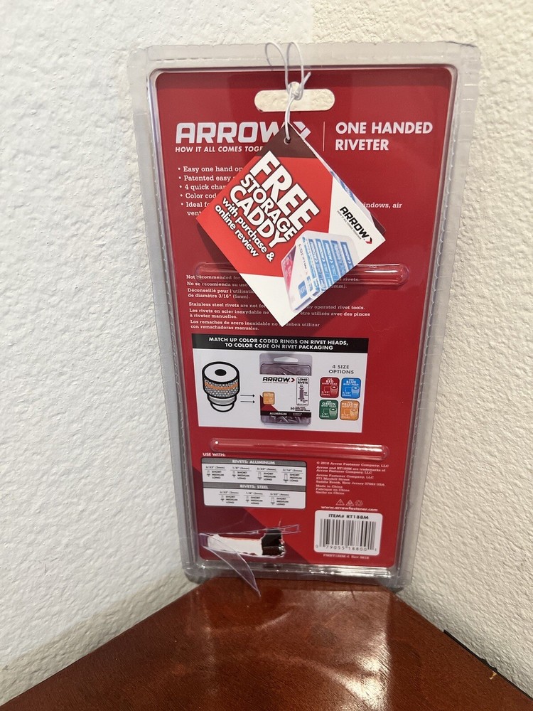 Arrow One Handed Riveter Tool Quick Change Color Coded Rivet Heads Model RT188M