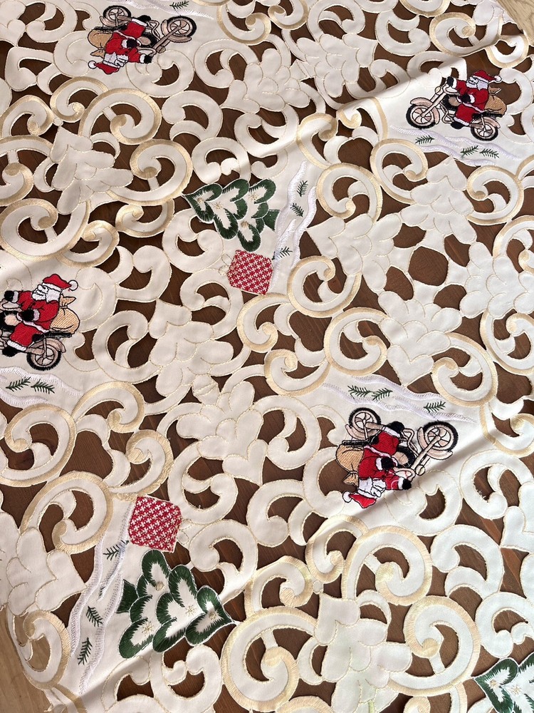 Gorgerous Beige Embroidered Polyester Square Tablecloth Xmas 33" Full Cutwork
