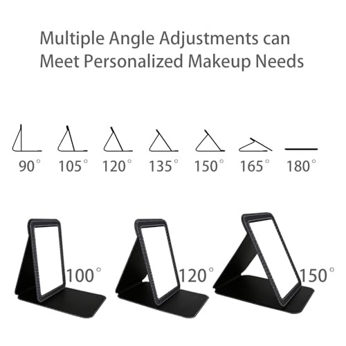 Foldable Desk Mirror Adjustable Angle Rounded Rectangle PU Edge 5.3×6.9” Black