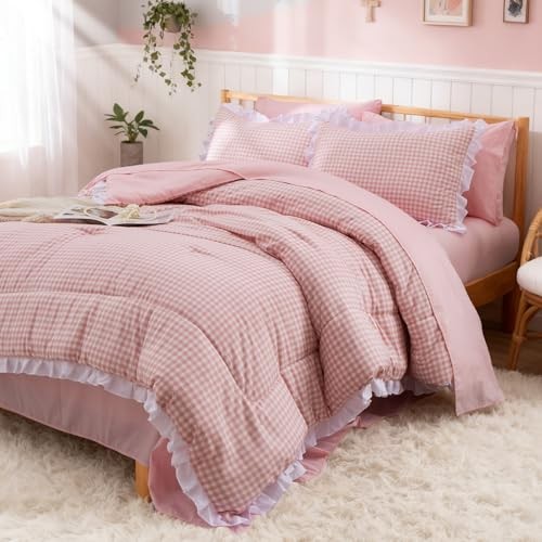 Comforter Size,Ruffle Comforter for Dorm Room Essentials for Twin Pink