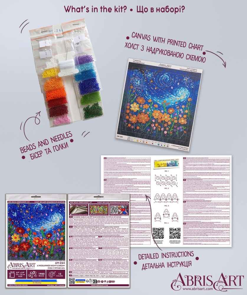 DIY Bead Embroidery Kit "Flowers" Beaded stitching needlepoint beadwork