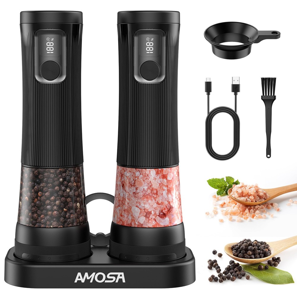Salt and Pepper Grinder Set, Upgrade 2-Speed Setting, External 5 Adjustable C...