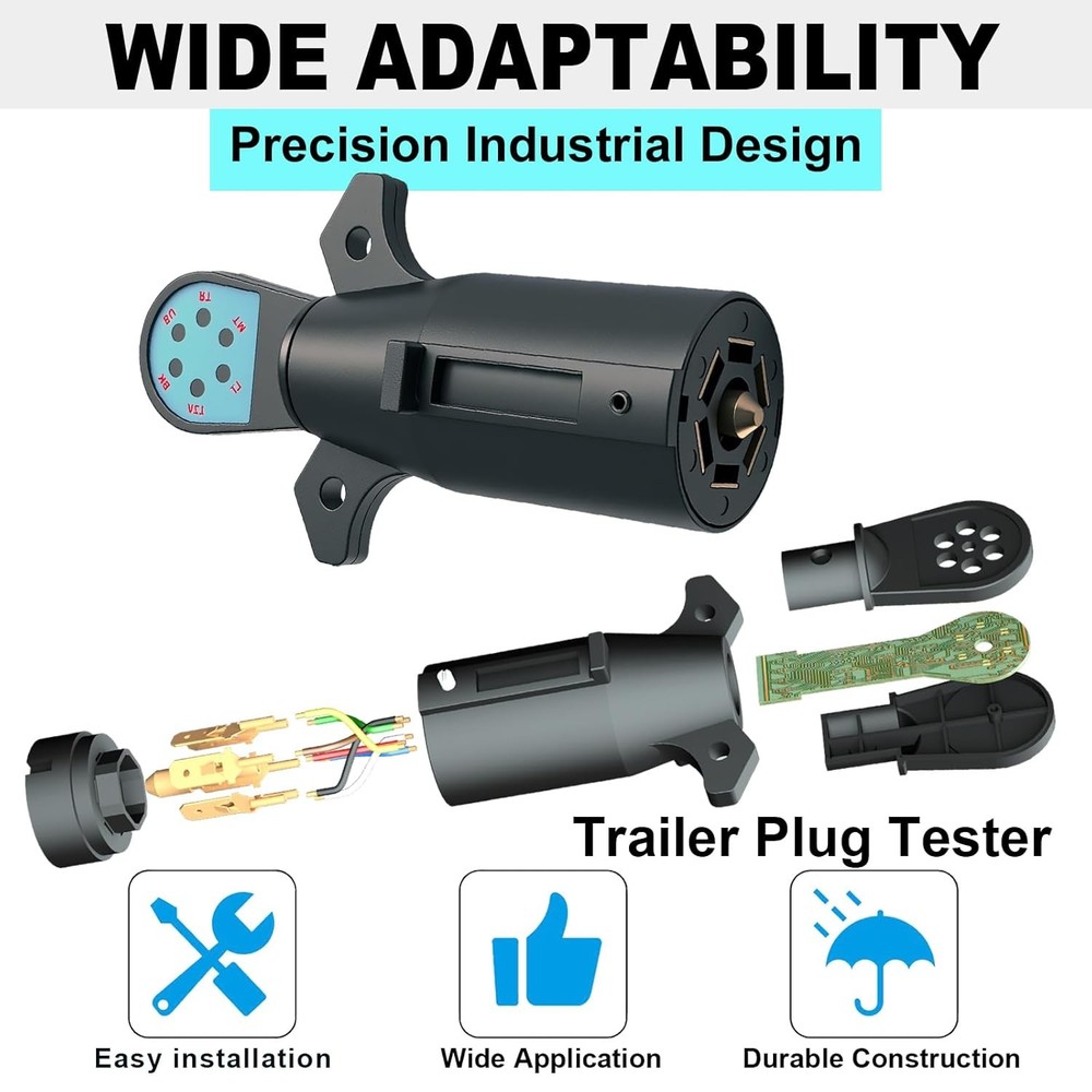 7 Pin Trailer Plug Tester with LED Lights RV Connector Socket