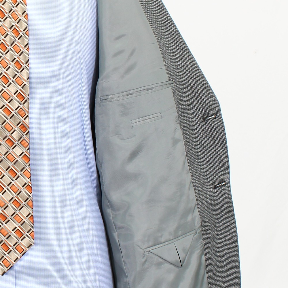 Statements 44R Gray Solid Polyester Two Button Sport Coat Blazer Jacket