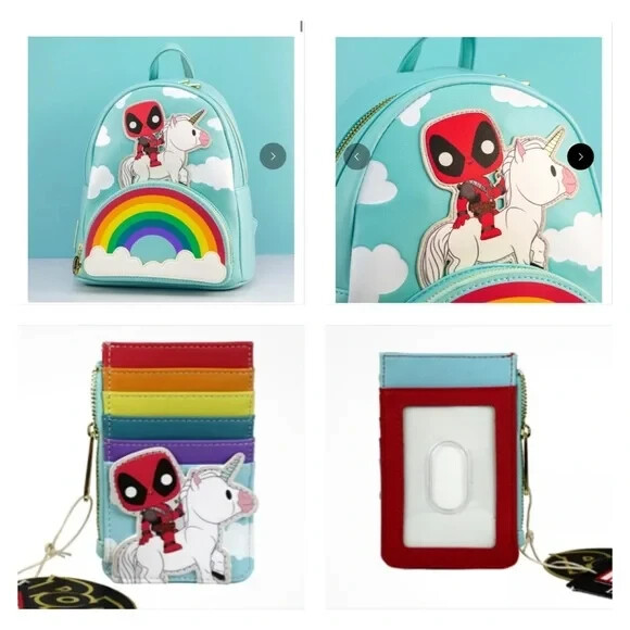 Loungefly Marvel Deadpool 30th Anniversary Unicorn Rainbow Set