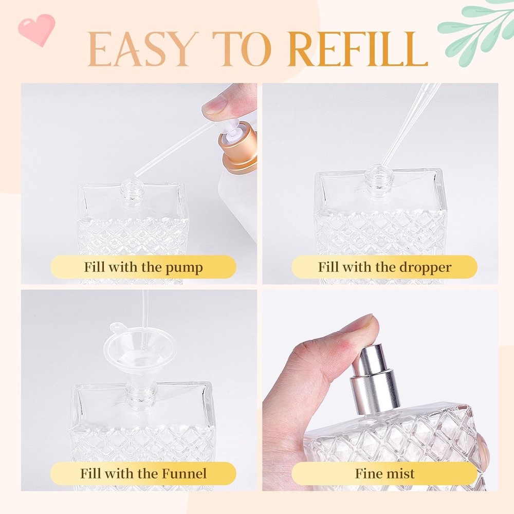 2 Pack 100ml Empty Perfume Bottles Refillable, Glass Perfume Atomizer with Funne
