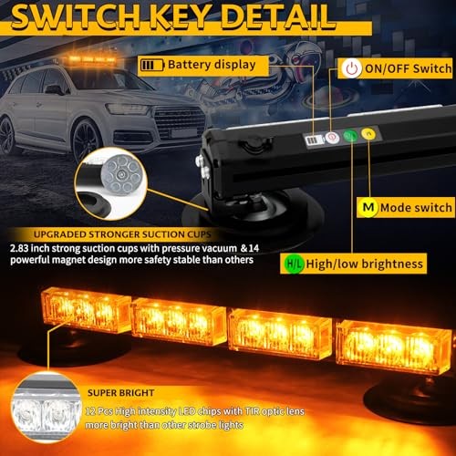 Rechargeable Emergency Strobe Light,12 LED Rooftop Emergency Hazard Strobe