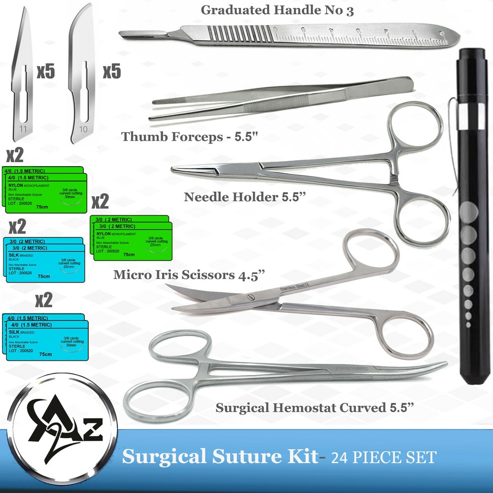 24pc Military Basic Practice Suture Kit,Emergency/Trauma Set For Students