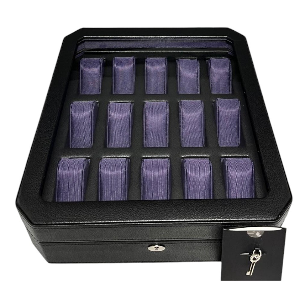 Wolf 458503 Windsor 15 Piece Watch Box in Black & Purple MSRP $405