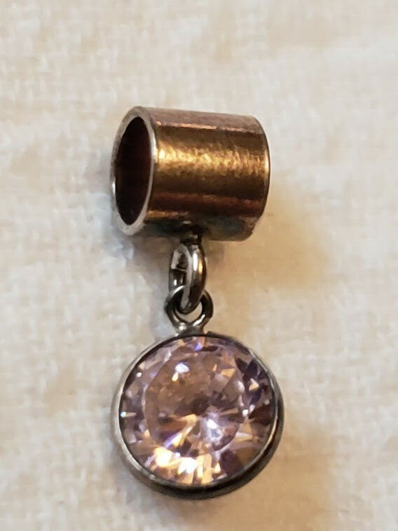 925 Sterling Silver Birthstone Bead Charm Dangle Light Amethyst