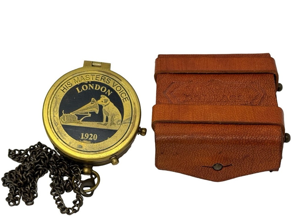 MODEL 8HTX GENUINE Vintage Brass Compass Handmade Leather Case engraved