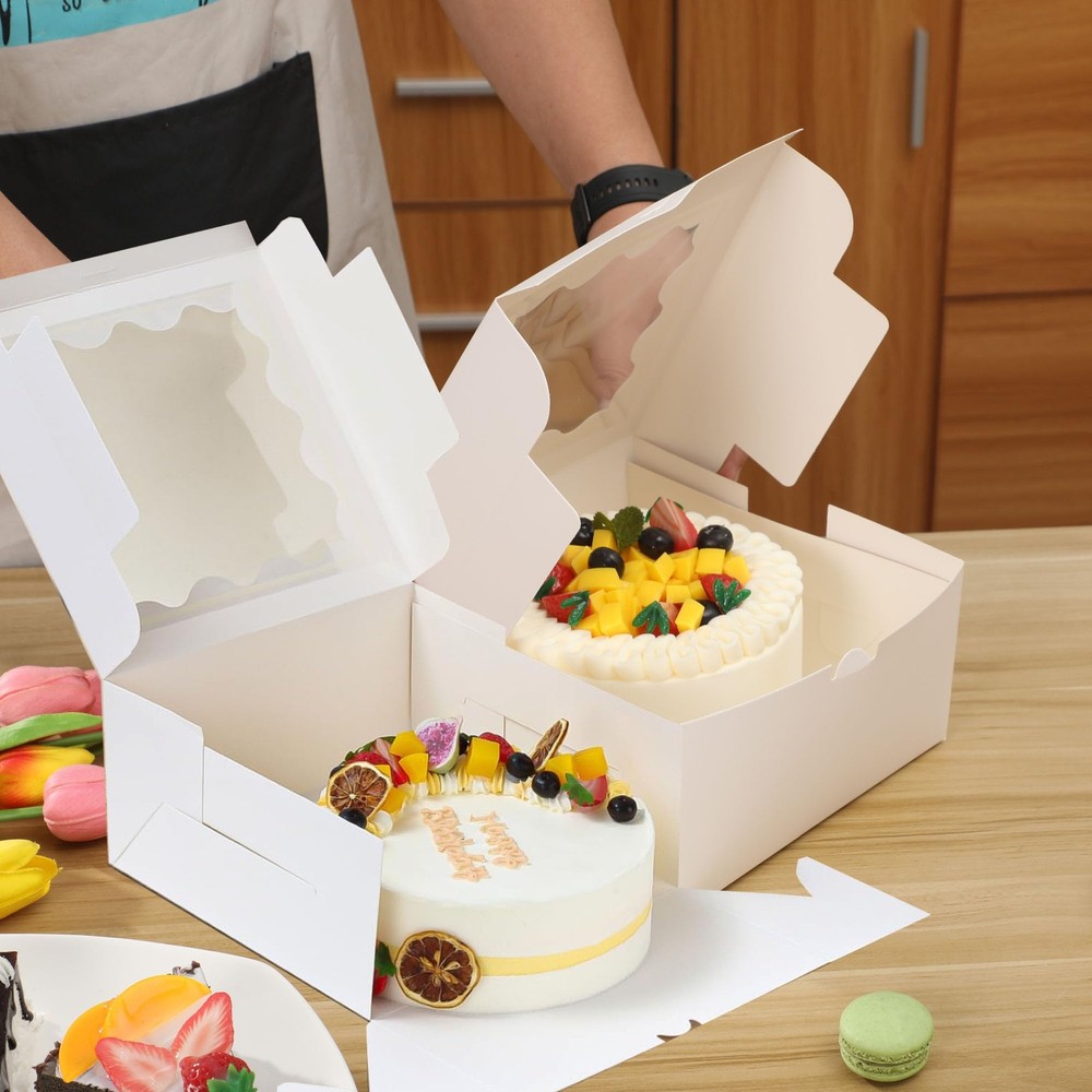 White Bakery Boxes Cake Boxes with Window 24pcs 8x8x4 Inches Cookie Boxes Pas...