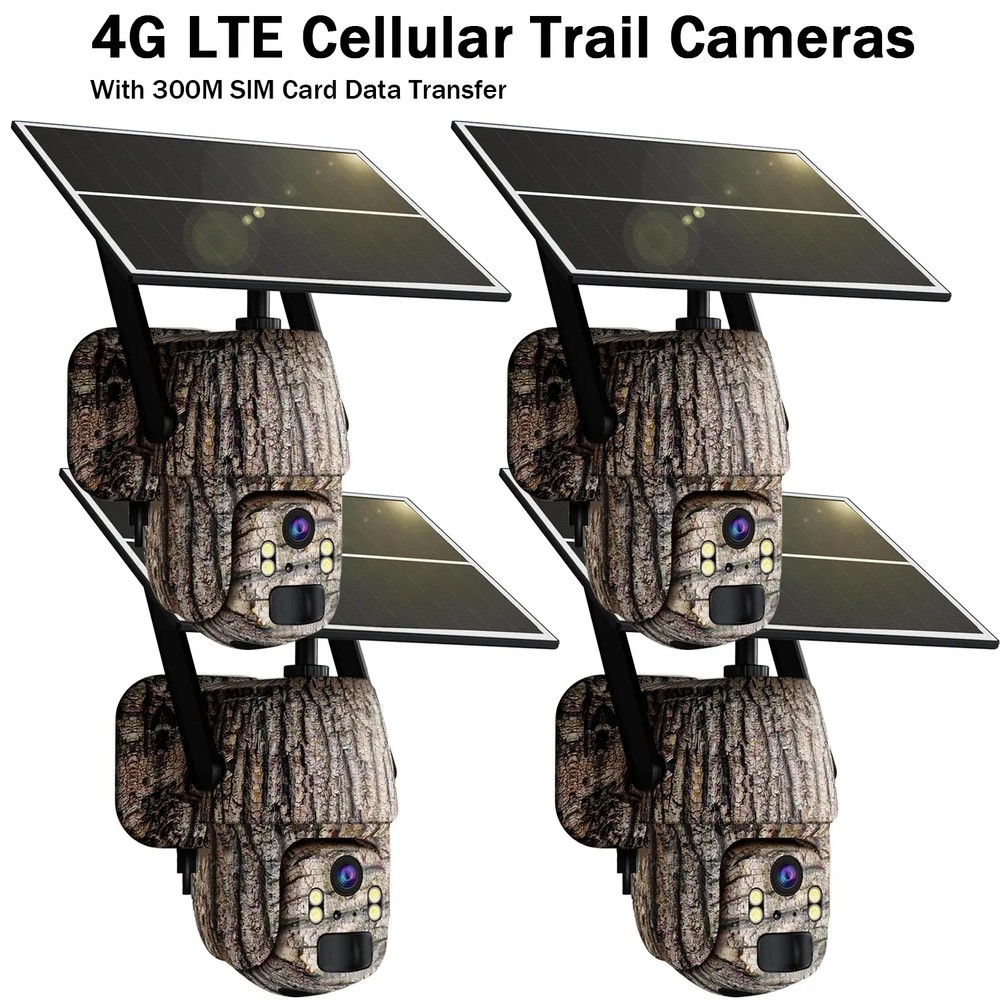 4G LTE Cellular Trail Camera with Solar Powered, Camouflage Security Cameras Sys
