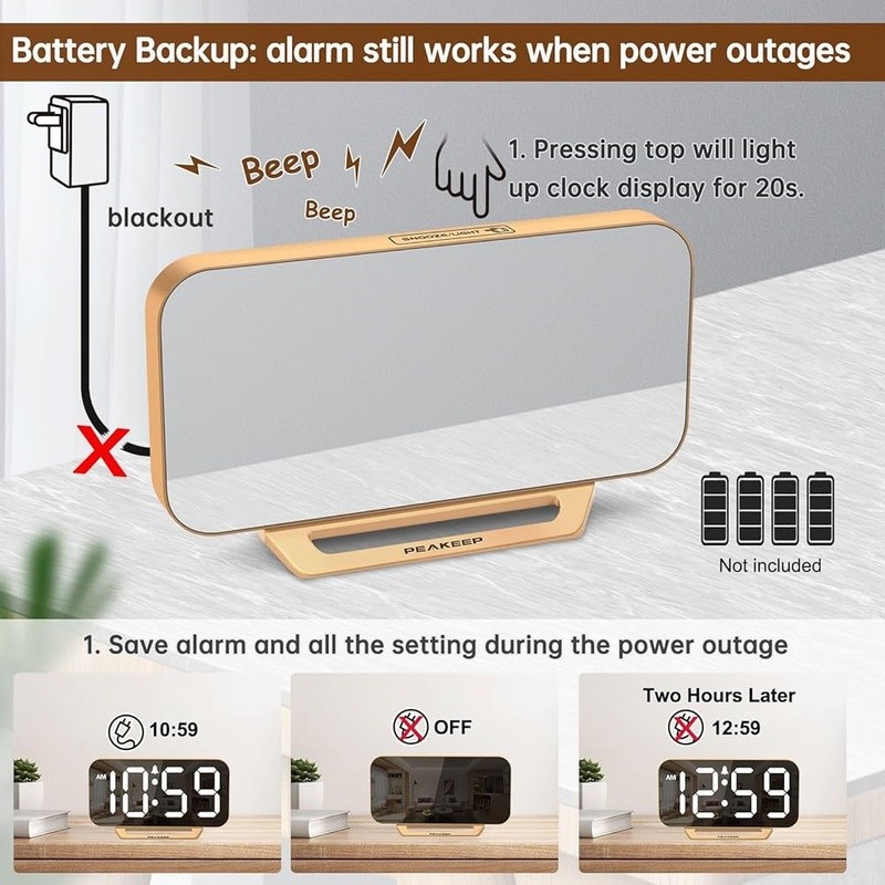 Digital Alarm Clock W/ Adjustable Brightness Loud Volume Battery Backup Function