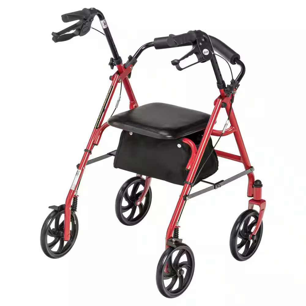 Four Wheel Rollator Rolling Walker with Fold up Removable Back Support, Red