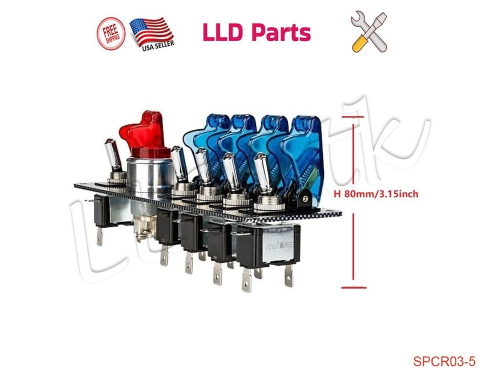 6 Gang Ignition Switch Panel Engine Start Push Button Toggle Kit for Racing Car