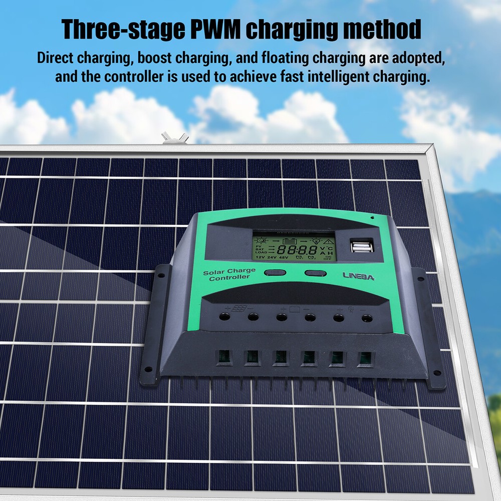 100A/60A/30A PWM Solar Panel Charge Controller Solar PV Regulator 12V/24V/48V