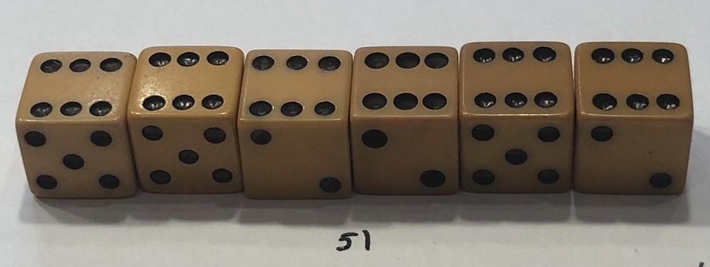 Three Pair Butterscotch Bakelite 1/2” Vintage Dice (Tested)