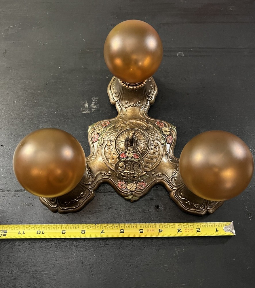 Antique Flush Mount Light Fixture Three Socket Wired 36H