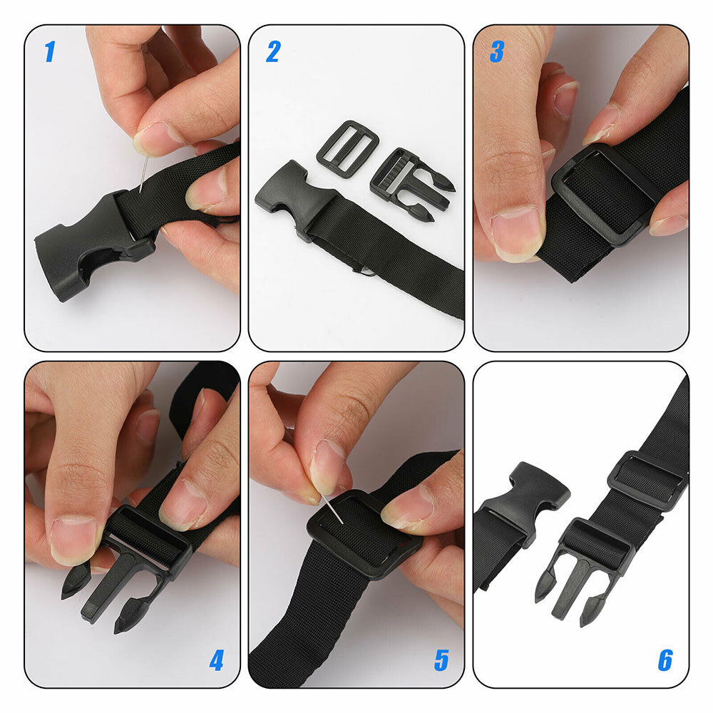 1Inch Black Nylon Webbing Strap Kit With 10PC Plastic Buckle + 10PC Side Release