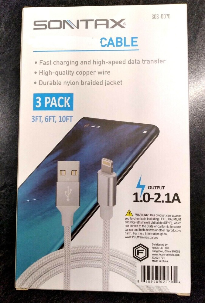 New 3pk FAST Charging Syncing iPhone iPad Cables 3ft 6ft 10ft one each US Ship