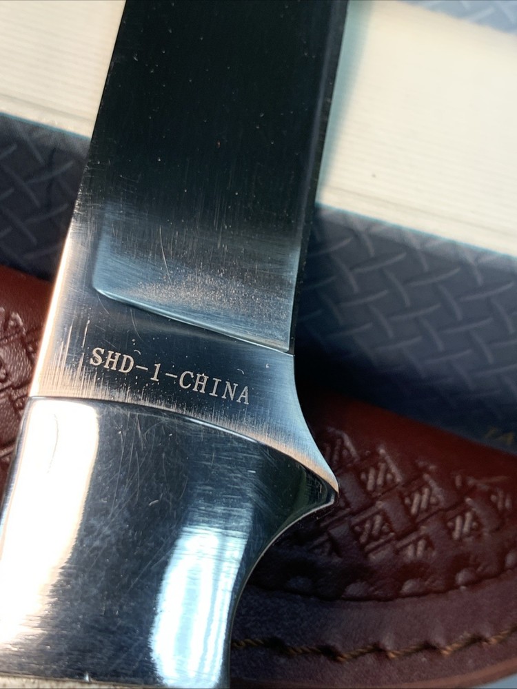 Schrade Custom Fixed Blade Knife with STAG handle &Leather Embossed Sheath SHD1